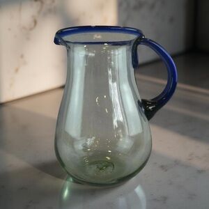 Vintage Hand Blown Mexican Cobalt Blue Rim & Handle